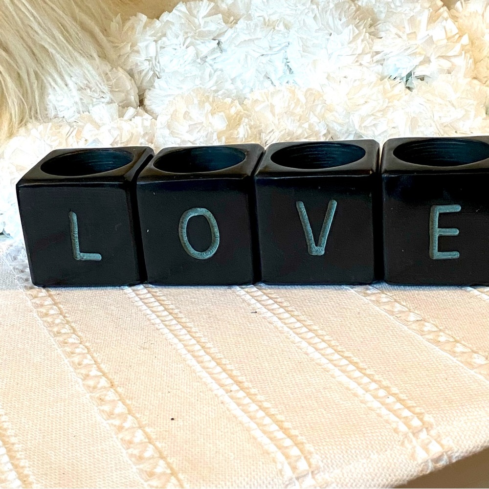 🆕 Tea light holder made of stone (Love / Hope) NIB (Black)